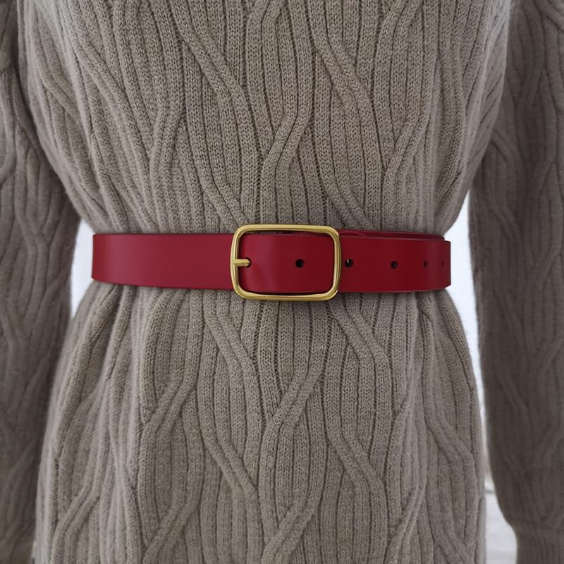 

Color Solid Style Pure Leather Belt Women Metal Pin Buckle Jeans Supplies Pants 105cm