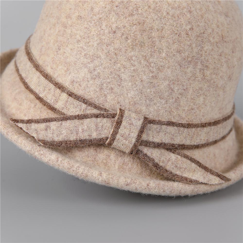 Curled Wool Mother Bucket Hat Elegant Temperament Small Face Thickened Simple Bow Warm Tide