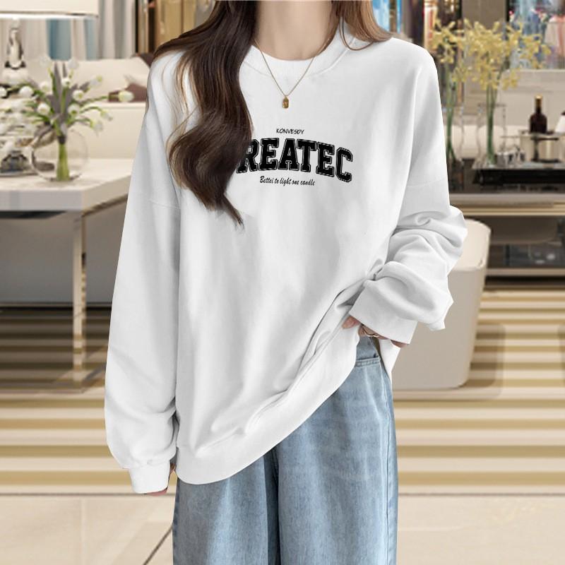Womens Long Sleeve Hoodie Loose Fit Age-Reducing Versatile Colorblock Korean Style Fleece Lined Thick Top