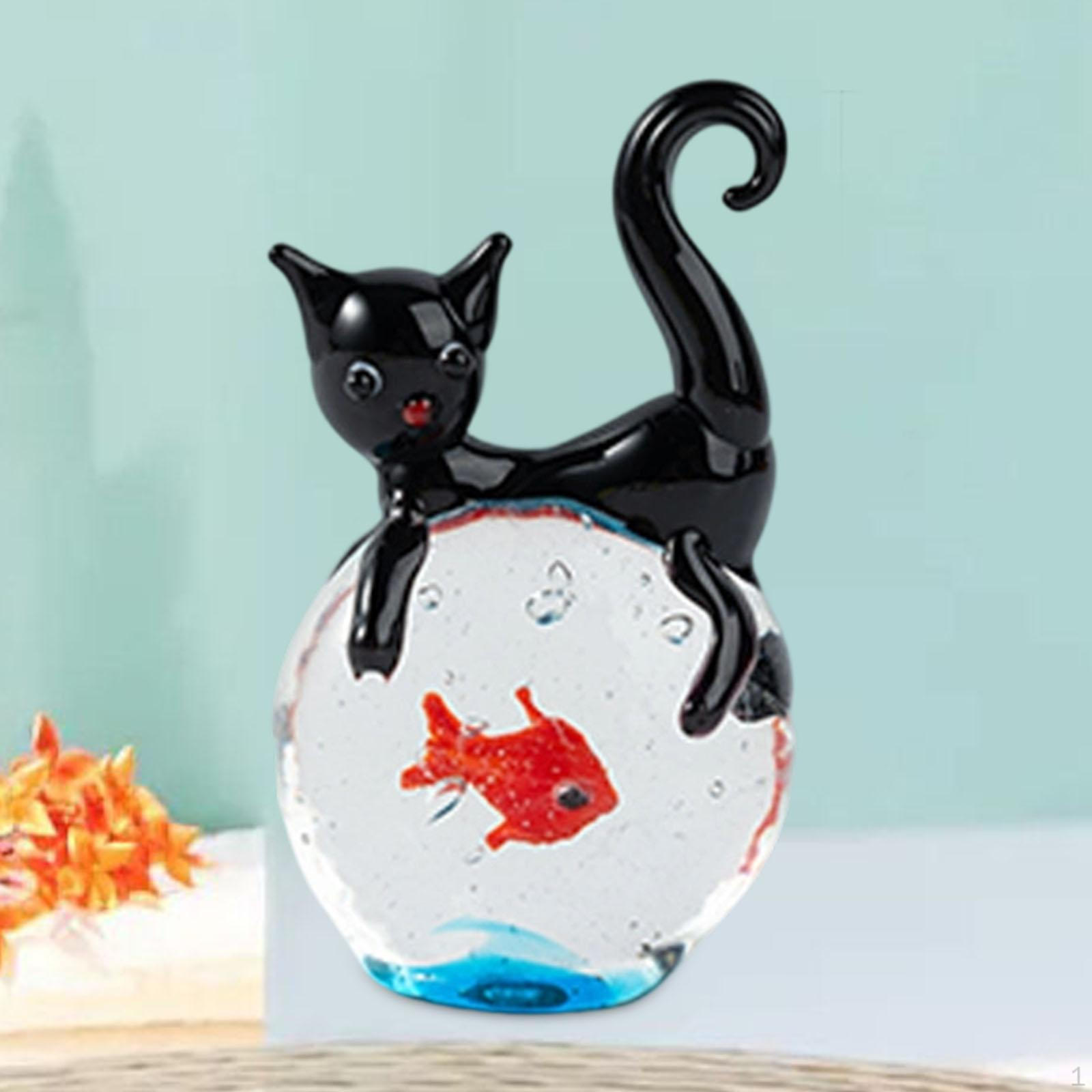 

Mini Glass Statue Cat And Fish Decorative Handicrafts Dollhouse Accessories