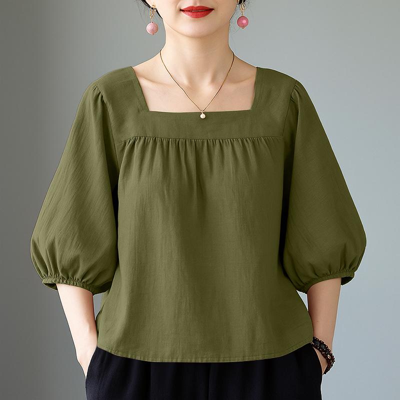 ZANZEA Women Square Collar Summer Casual 3/4 Sleeve Blouse