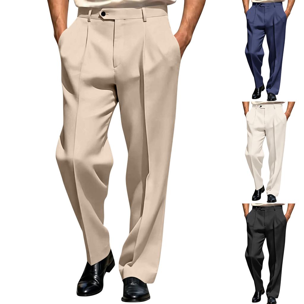 Pantaloni Eleganti da Uomo a Colore Unito Vestibilità Classica Davanti Pieghe Pantaloni Business Casual Adatti per Ufficio e Occasioni Formali