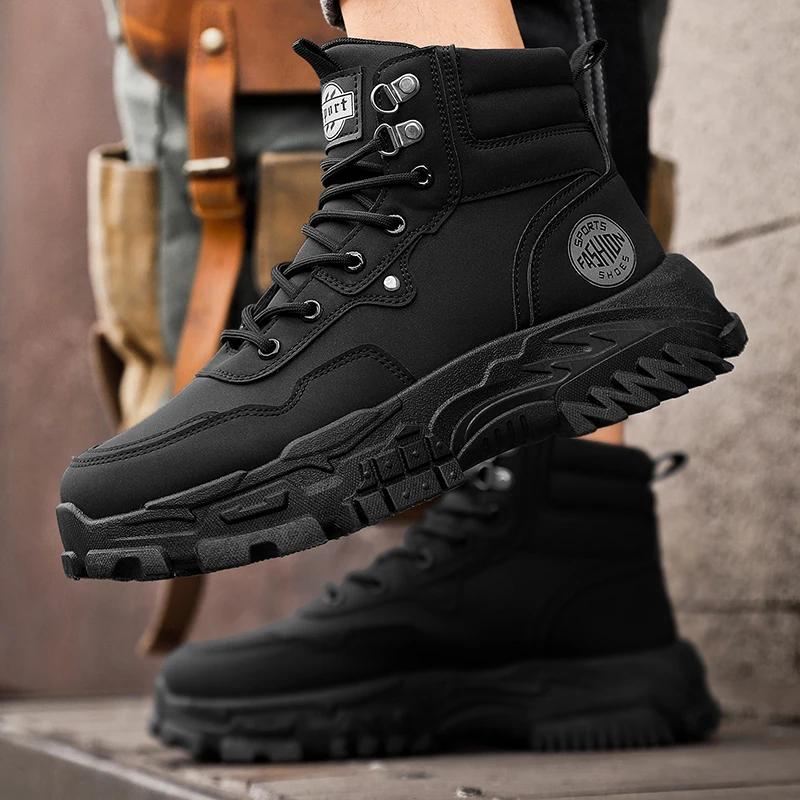 British Style Brown Men's Motorcycle Boots Original Casual Platform Boots Men Winter Street Leather Ankle Boots for Men Hombres