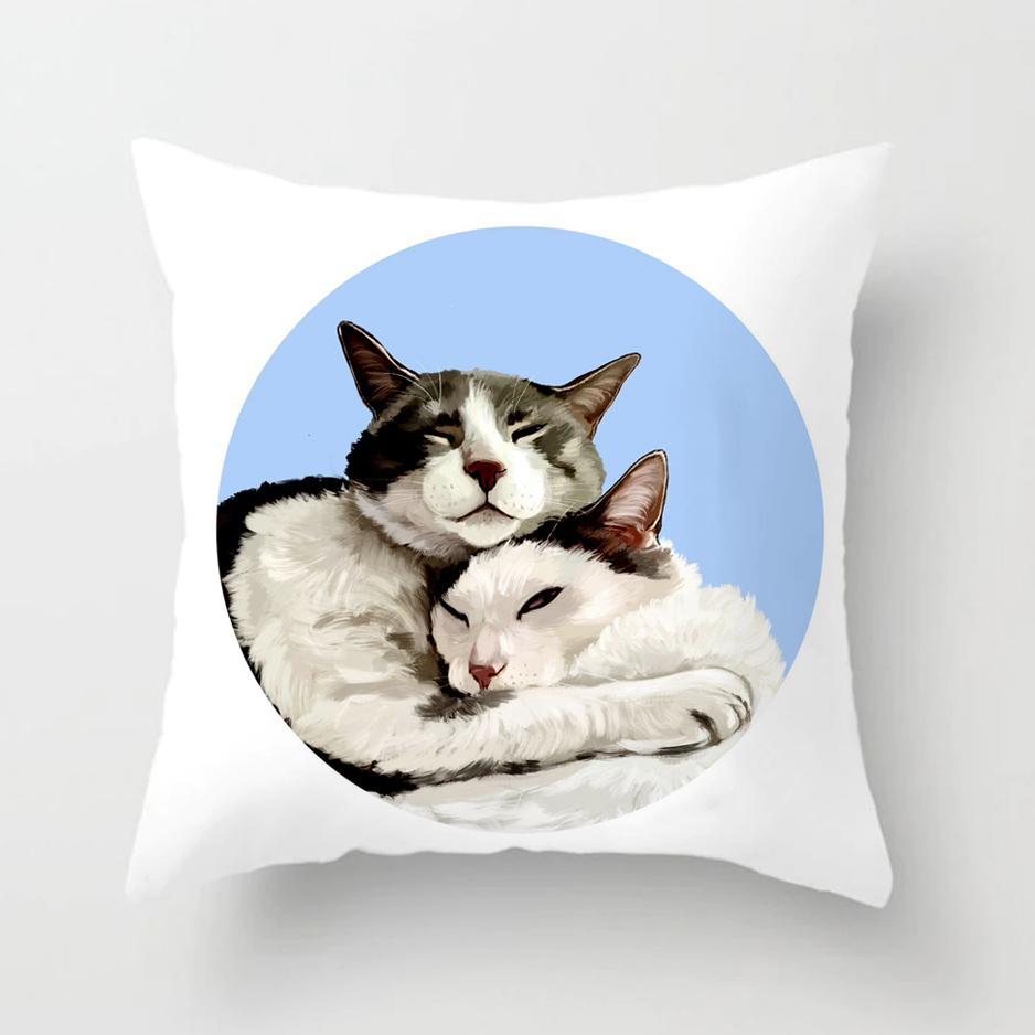 Funny Cute Cat Cushion Cover Cartoon Pets Pillows Cases for Sofa Home Decoration Pillowcase Polyester Throw Pillow Case 45*45cm