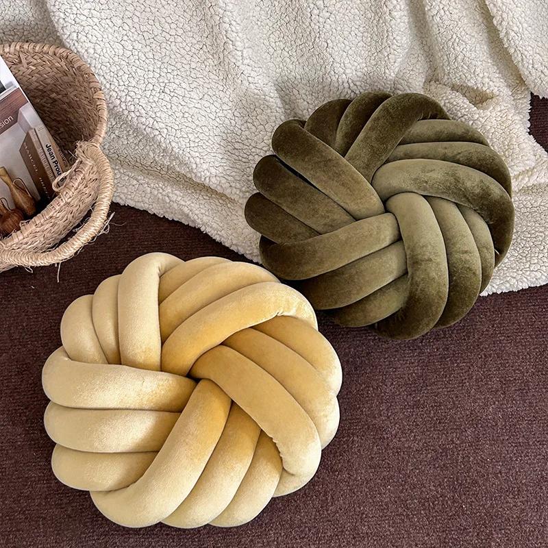 Velvet Three-strand Round Cushion Living Room Cushions Bedside Pillows Woven Bay Window Cushion Sofa Plush Pillows