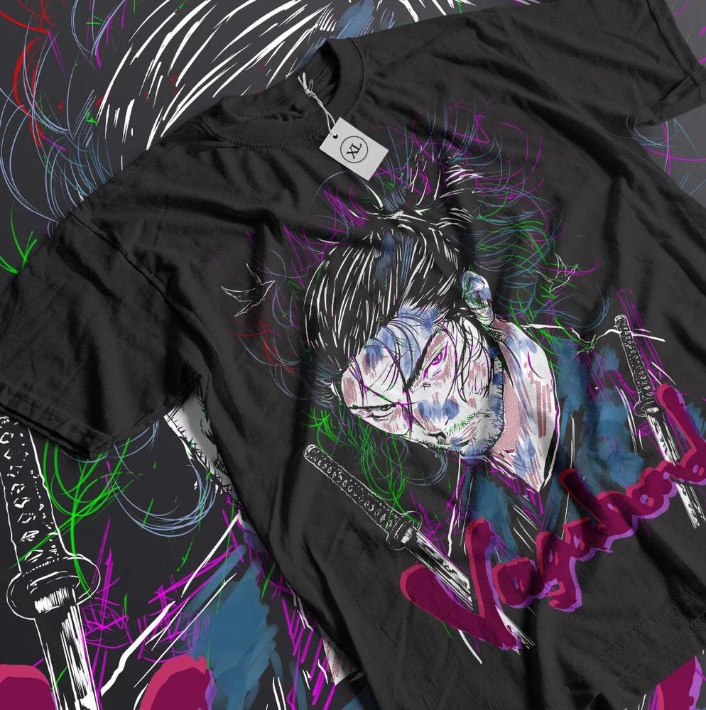 Anime Musashi Miyamoto Vagabond Colorful Samurai Black TShirt Gift For Friends S