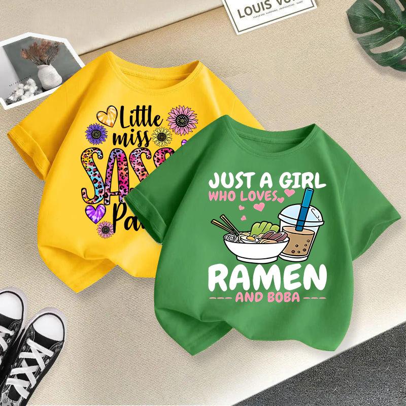 Dívčí tričko top 2-13 let volný střih ležérní kulatý výstřih krátký rukáv chlapecké tričko módní potisk krátký rukáv