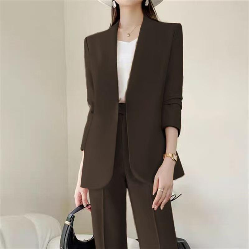 Spring Autumn Elegant Fashion Solid Color Suit Women Long Sleeve Simple Cardigan Coat Female Blazer Top