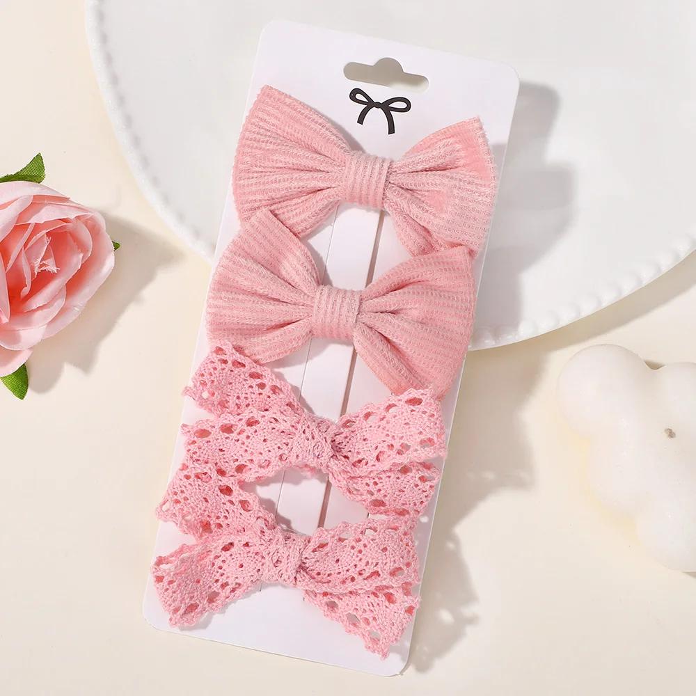 LOVEKIKI 4Pcs/set Solid Color Ribbon Hair Bows Clip for Girls Cream Lace Hairgripes Gift Headwear Boutique Kids Headdress