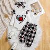 Heart Print Cap Sleeve & Plaid Long Sleeve Set for Girls