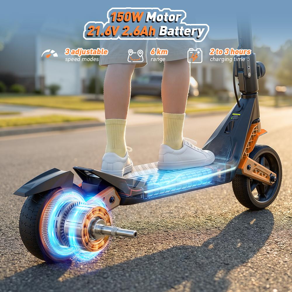 K6 Kids Electric Scooter 150W 2.6Ah 6.5'' Solid Tires Bluetooth Speaker LED Lights Foldable & Height Adjustable 16KM/H Max Speed 7-9KM Range for kids