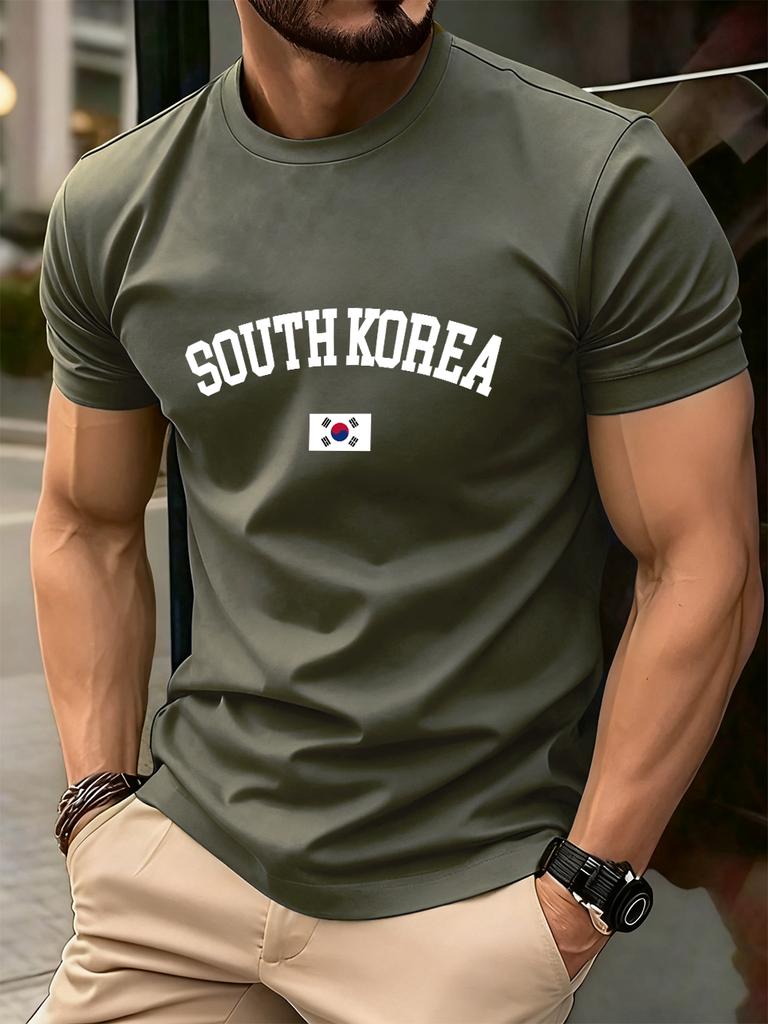 South Korea Flag Printing Mens TShirt Cotton Summer Comfortable Soft Tops Oversized ONeck Short Sleeve T Shirt Casual Clothes