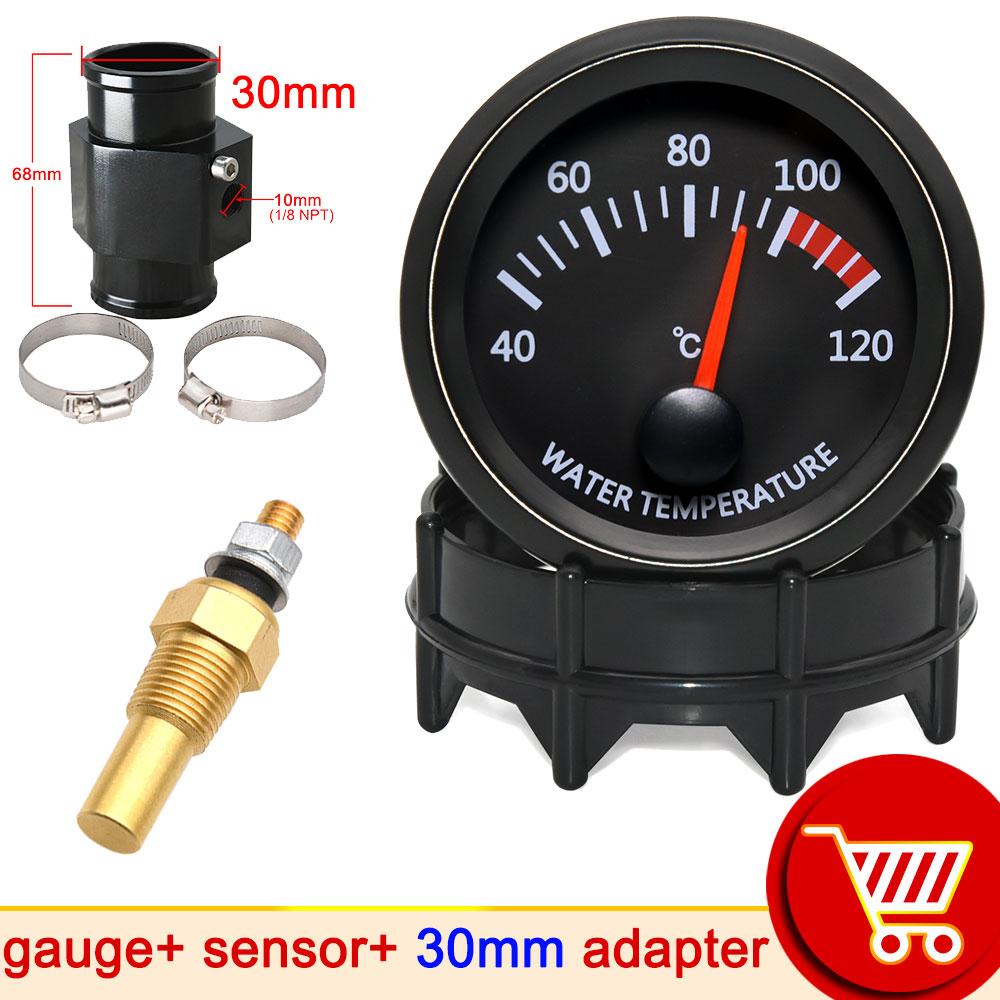 12v 52mm Car Water Temperature Gauge 40~120 ℃ With Water Temp Sensor 10mm Water Temp Joint Pipe 1/8NPT Sensor Adapter Car Racing