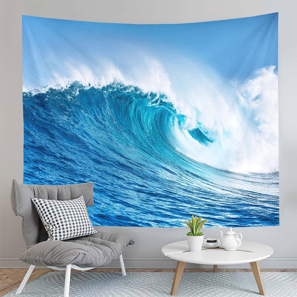 Blue Ocean Waves Tapestry Sea Sunset Scenery Tapestry Nature Art Tapestry Home Living Room Bedroom Wall Modern Art Tapestries