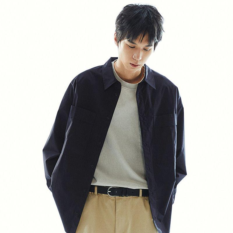 

HM Men s Shirt 2025 Autumn New Arrival Long Sleeves Loose Design French Front Workwear Shirt 1271715 Black 175/108