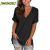 Women's Fashion Casual Solid Color Print Short Sleeve V Neck Blouses & Shirts