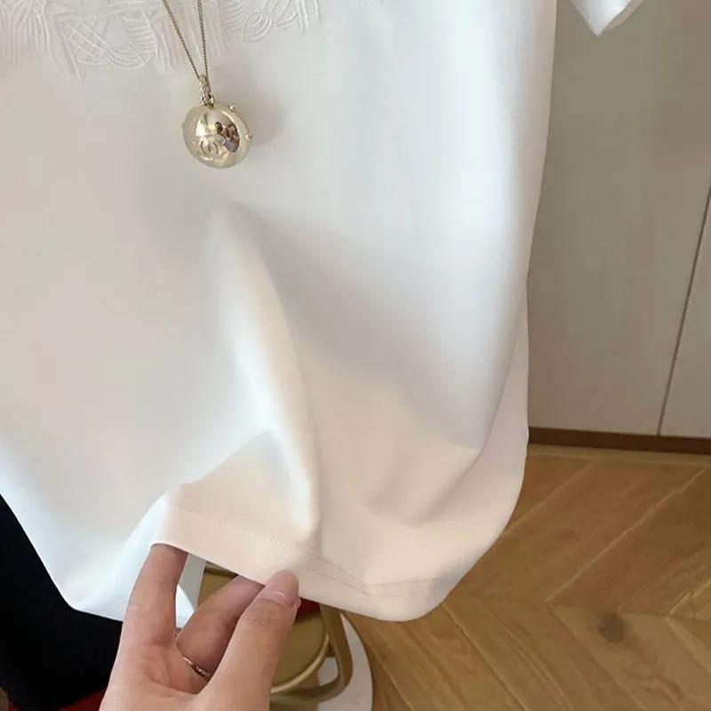 Women's Summer Chinese-Style Embroidered Short-Sleeve T-Shirt with Round Neckline and Slimming Fit