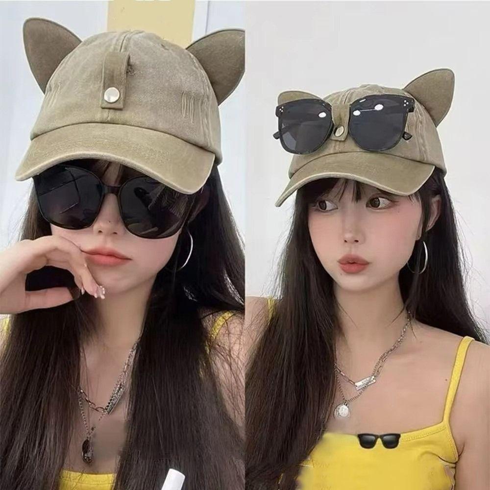 Cute Sunshade Cap with Sunglasses Sweet Duck Tongue Cap Simple Sun Protection Cap Casual Wear