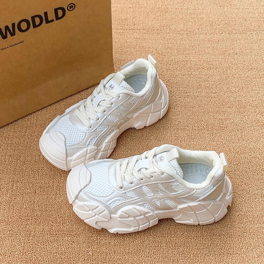 [Uncle Shoes] Dad Shoes Women's Mesh Shock Absorption Grey Sneakers Academy Wind 2025 Running Contrast Color Lightweight European