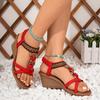 Sandalias de cuña con tira trasera elástica de estilo bohemio para mujer, cómodos zapatos de verano