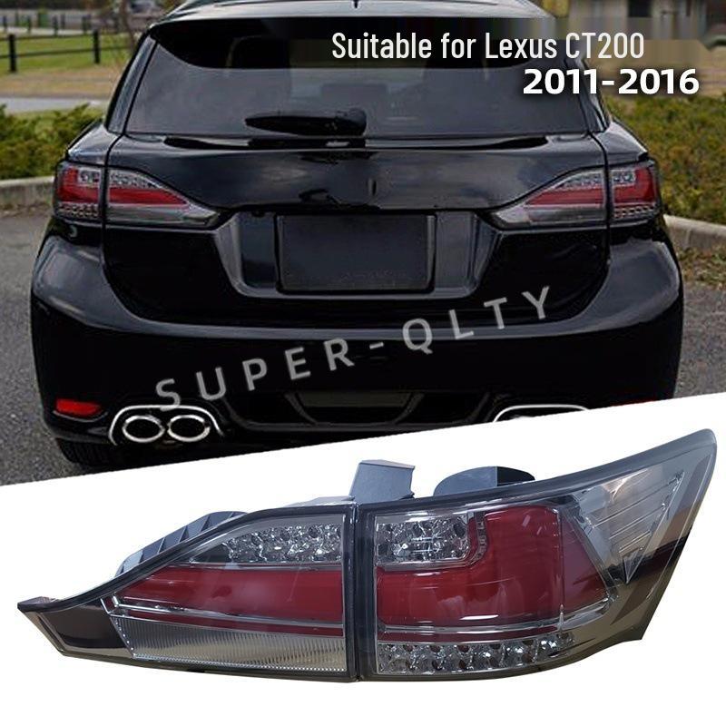 LED Taillight Assembly with Flowing Turn Signals for 11-16 Lexus CT200 Black Shell, Electroplated Base, Pair