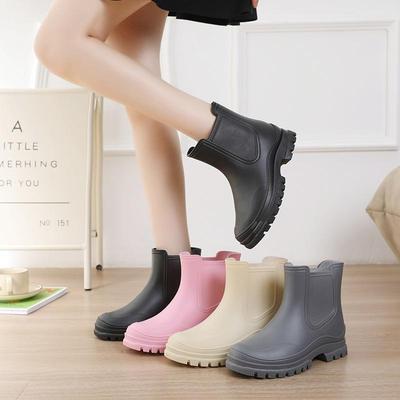Korean Style Women's Waterproof Rain Boots - Short & High Rubber Wading Shoes with Thickened Cold Protection.