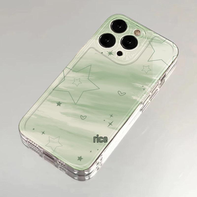 

Green Star Moon Ultra-thin Transparent Phone Case for 15 Pro/17 Pro Max - Full Coverage, Soft Summer Design iPhone 12 Pro Max