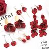 Sexy Exaggerated Red Rose Petal Fringed Earrings, Retro New Year'S Bridal Stud Earrings For Women