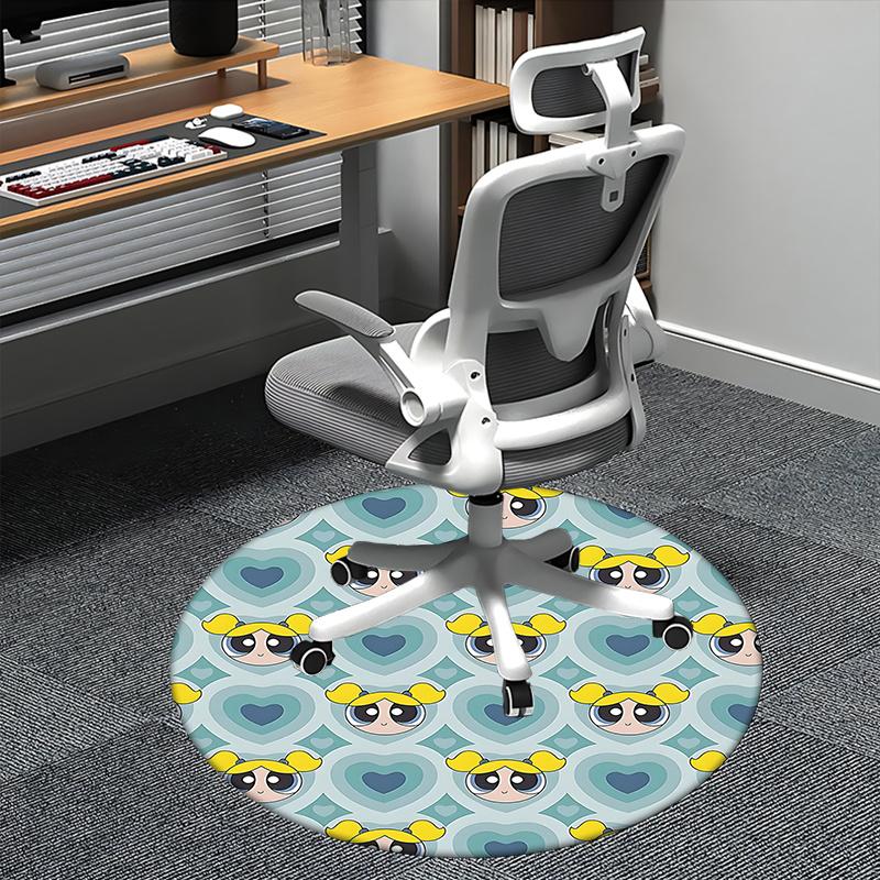 Powerpuff Girls Chair Mat Round Carpet - Home Decor, Office Rug, Suitable for Bedroom, Living Room, Various Rooms0494b