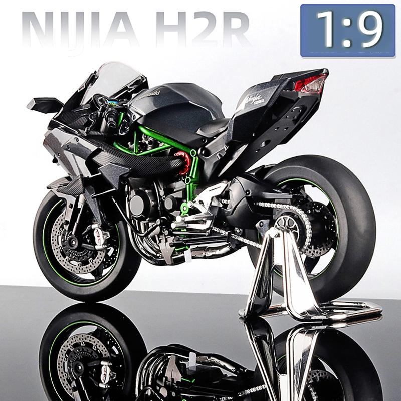 1:9 Skala Kawasaki H2R Metallmotorradmodell Statische Ornamente Simulationssound & Licht Diecast Auto Kinderspielzeugautos Geburtstag