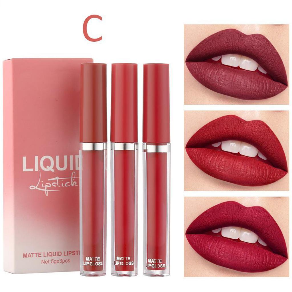 Long-Lasting Velvet Matte Lipstick 3Pcs – Water Resistant Daily Liquid Lip Color