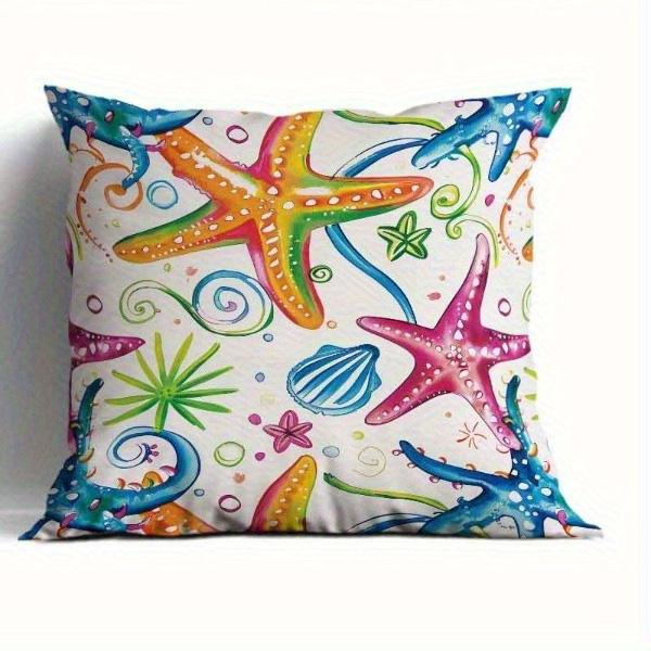 Home Decor Colorful Seastar & Shells Patterned Pillowcase Pattern Cushion Cover Suitable for Sofa Bedroom Car Pillow Cover
