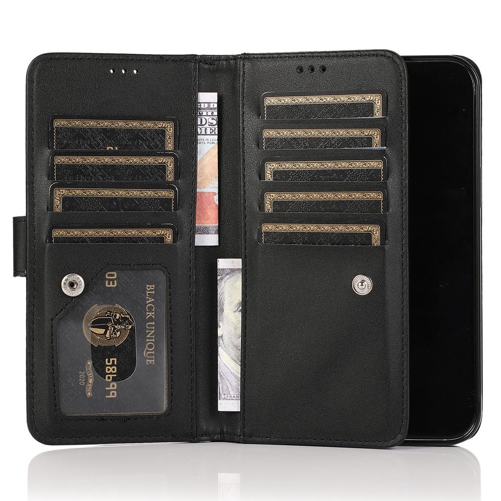 For iPhone 12/12 Pro Case Glitter Powder Zipper Pocket 9 Card Holder Leather Cover