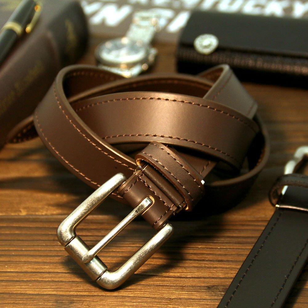 [Marukawa Jeans Power Jeans Value] Stitched Leather Belt for Men, Brown, Free Size