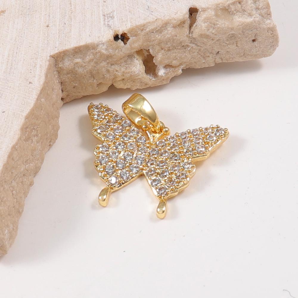 Elegant Two-Tone Butterfly Pendant with Full Diamond Design - Gold & Silver Clavicle Chain Accessories