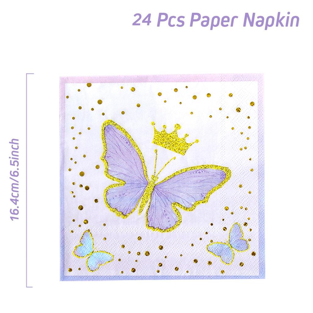 Butterfly Disposable Tableware Plate Cup Napkin Sets Baby Shower One Year Old 1st 2nd Birthday Girl Party Decoration Butterfly