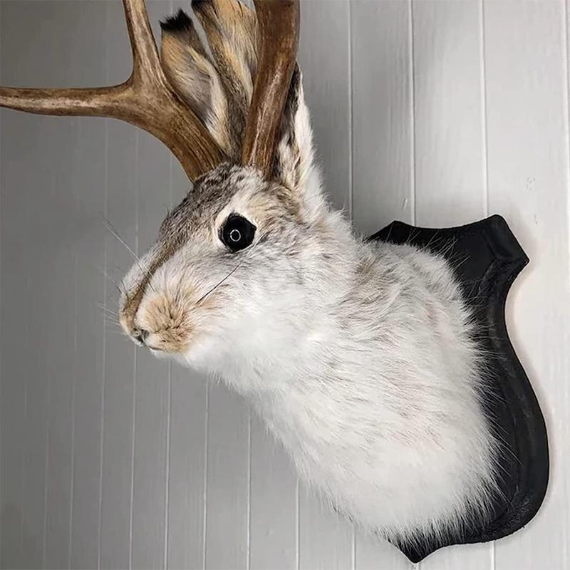 Bedroom Sculpture Bunny Head Antlers Wall Hanging Decoration Crafts Furry Rabbit  Animal Wall Mount Pendant Easter Decoration