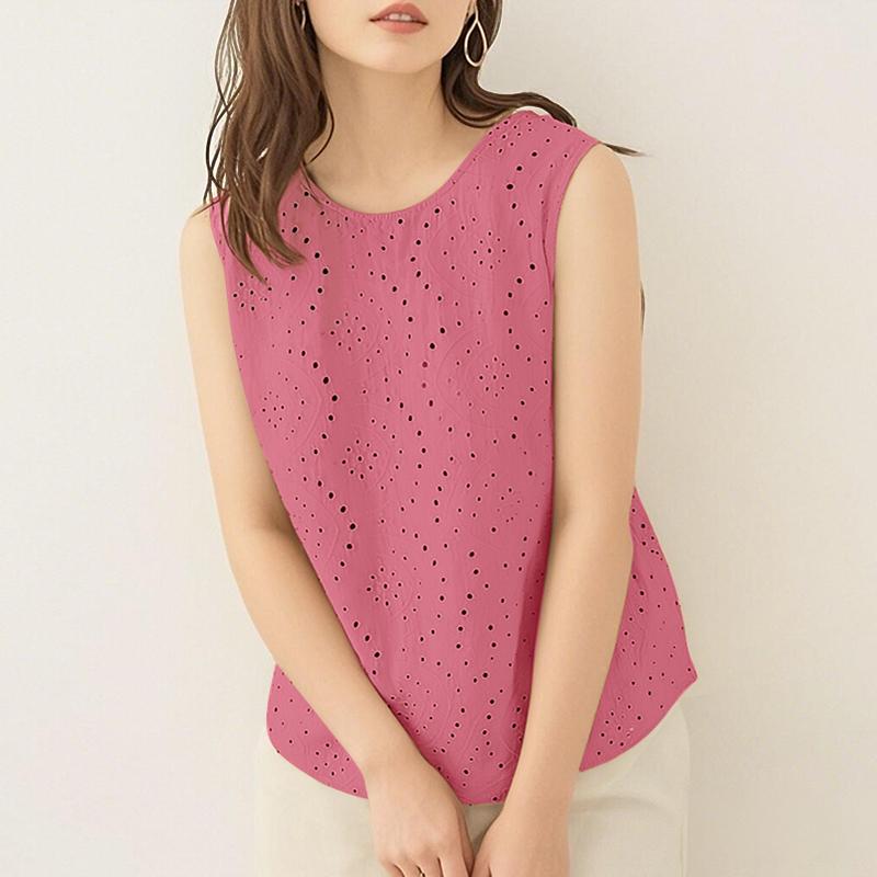 

ZANZEA Женские повседневные летние майки без рукавов с круглым вырезом, вышивкой и крючком M