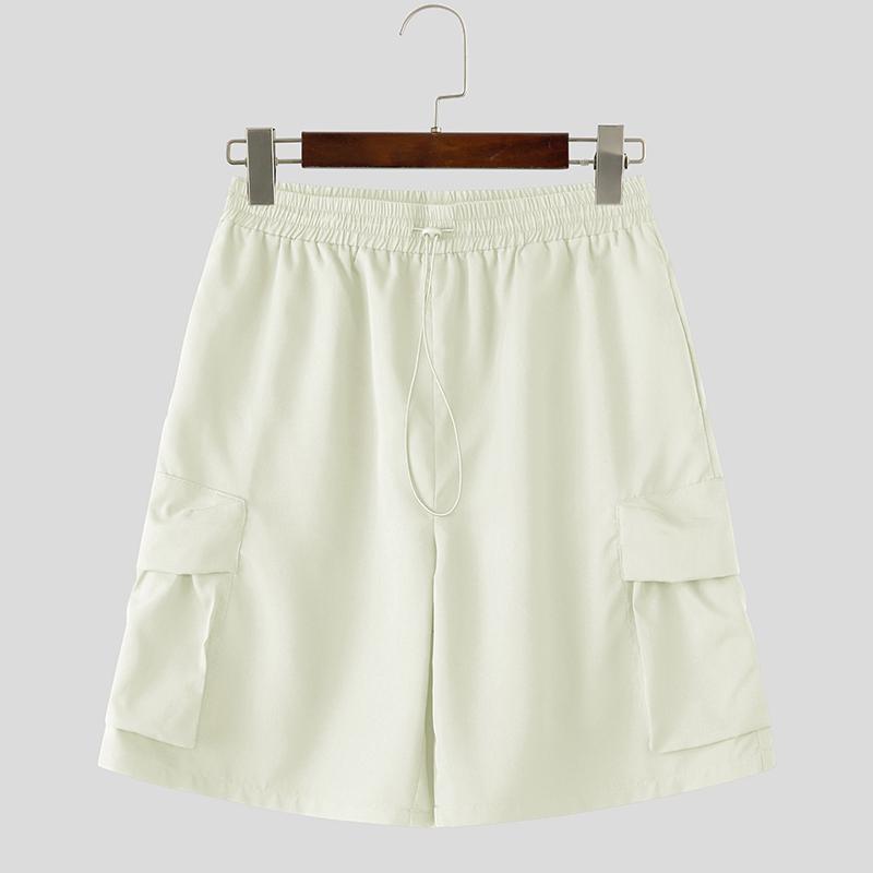 

INCERUN Men Drawstring Elastic Waist Pockets Casual Cargo Shorts Half Pants 5XL абрикосовый