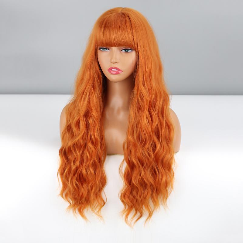 

MERISIHAIR Длинный волнистый оранжевый женский парик с челкой из синтетического волокна для косплея, повседневная одежда, длинный натуральный волнистый парик цвета омбре