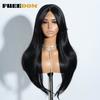 FREEDOM Synthetic Lace Front Wigs For Women 26 inch Straight Layered Wig With Bangs Ombre Brown Blonde Highlight Daily Party Wig