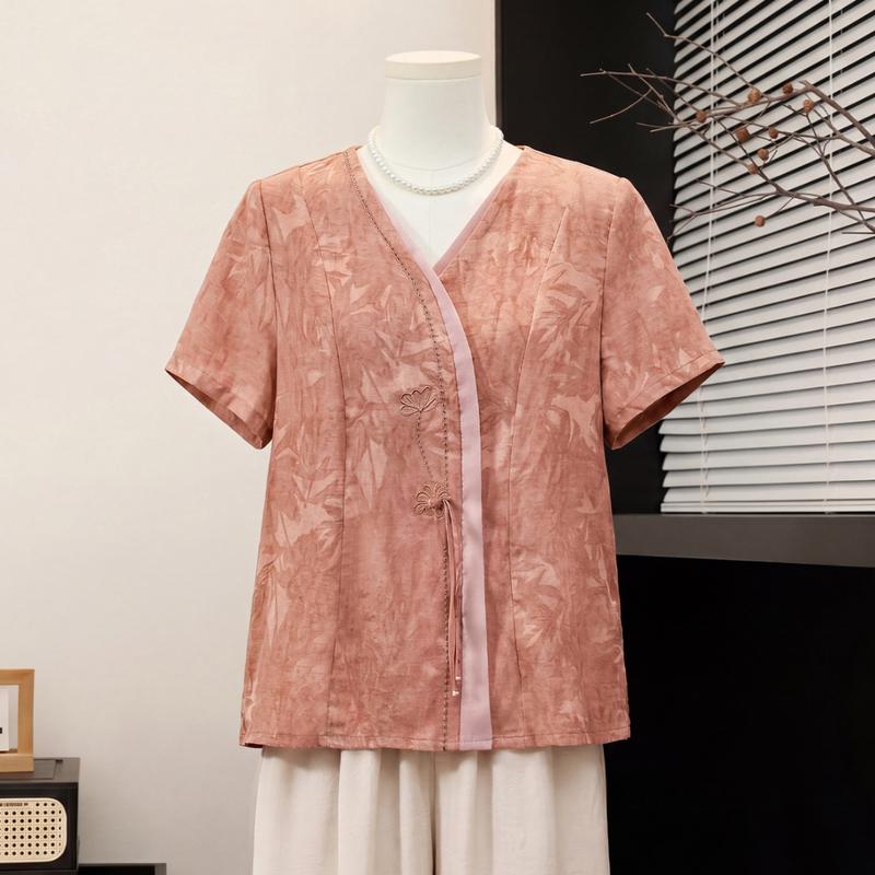 New Chinese Style Embroidered Summer Top for Mothers XL