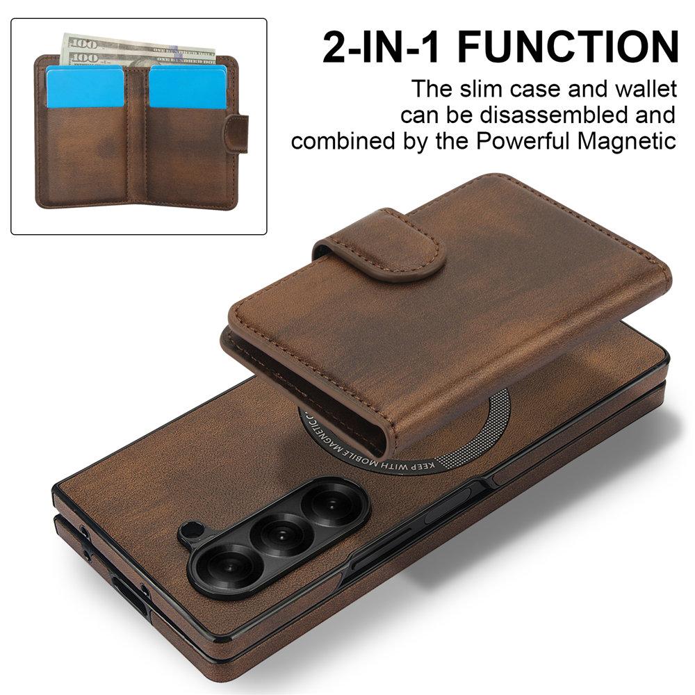 Dla Magsafe Ładowanie 2 w 1 Odpinane Skórzane Etui Portfelowe Dla Samsung Galaxy Z Fold 6 Fold 5 Fold 4 3 Magnetyczne Etui na Telefon na Karty