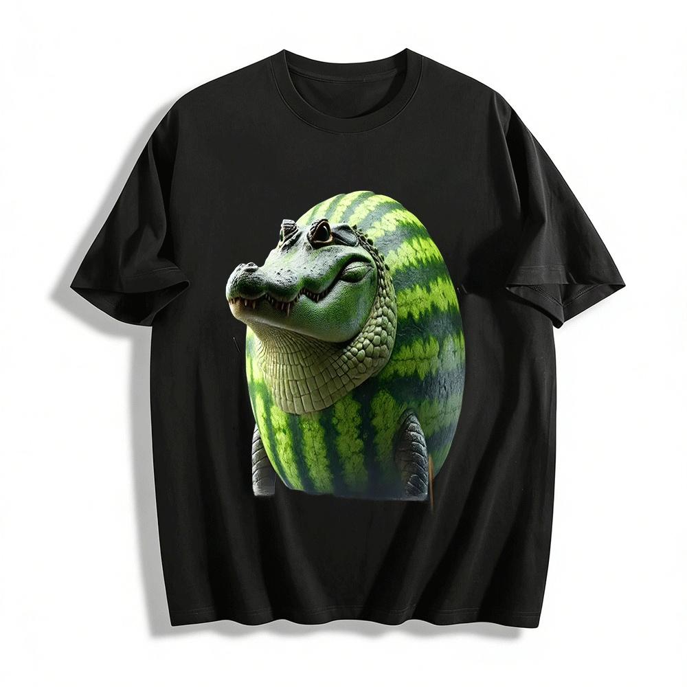 

Funny Watermelon Crocodile Graphic Casual Short Sleeve Top Pure cotton T-shirt 6XL
