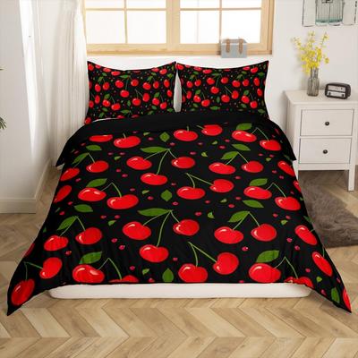 Kinder Kirsch Bettbezug Sets Queen King Size Kirschmuster Bettwäscheset Niedlicher Frucht Bettdeckenbezug Keine Bettdecke Leichtgewicht Daune
