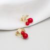 Cute Design With Diamonds, Red Cherry, Sweet Earrings, Simple And Small Girlish Earrings, Stud Earrings.