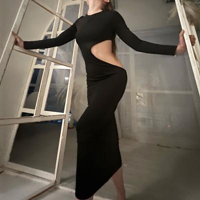 Elegant Sexy Party Hollow Out High Waist Black Dress Women Long Sleeve Slim Fit Casual Long Dress for Women Fashion Street Y2K Evening Dress 26182