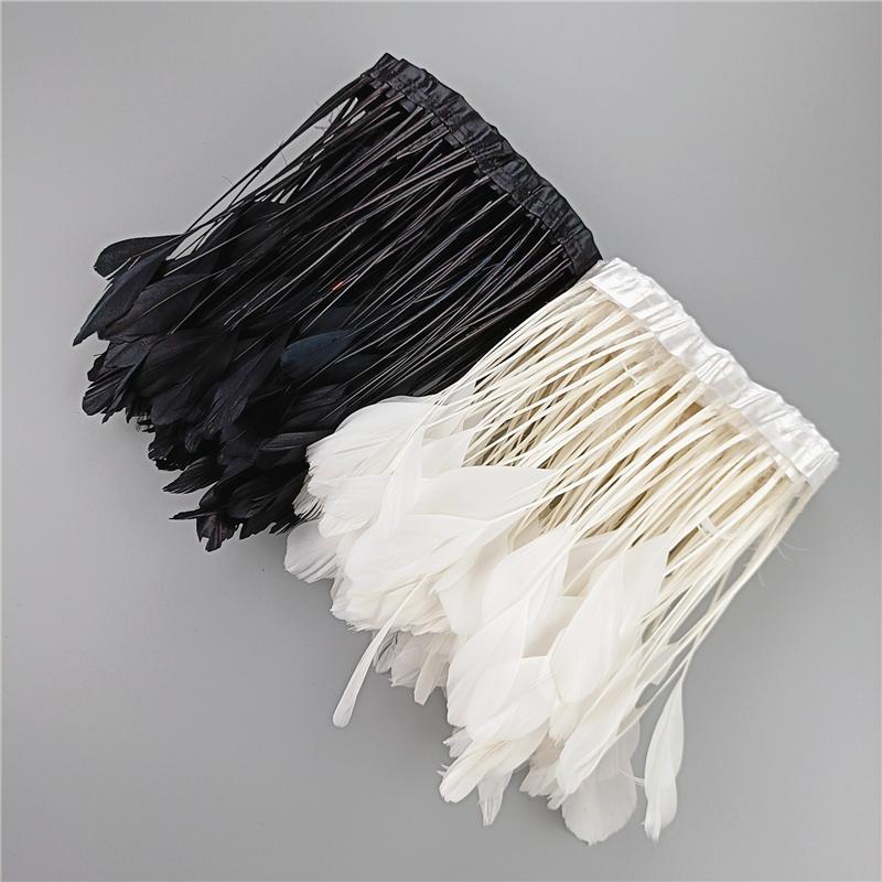 2Yards/Lot Stripped Coque Goose Feather Fringe Trimmings For Needlework And Handicrafts Wedding Decoration Carnival Accessories