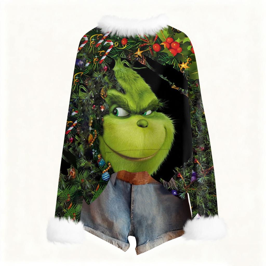 Women's Fashionable Christmas Printed Round Neck Long Sleeved Casual Pullover T-shirt Top