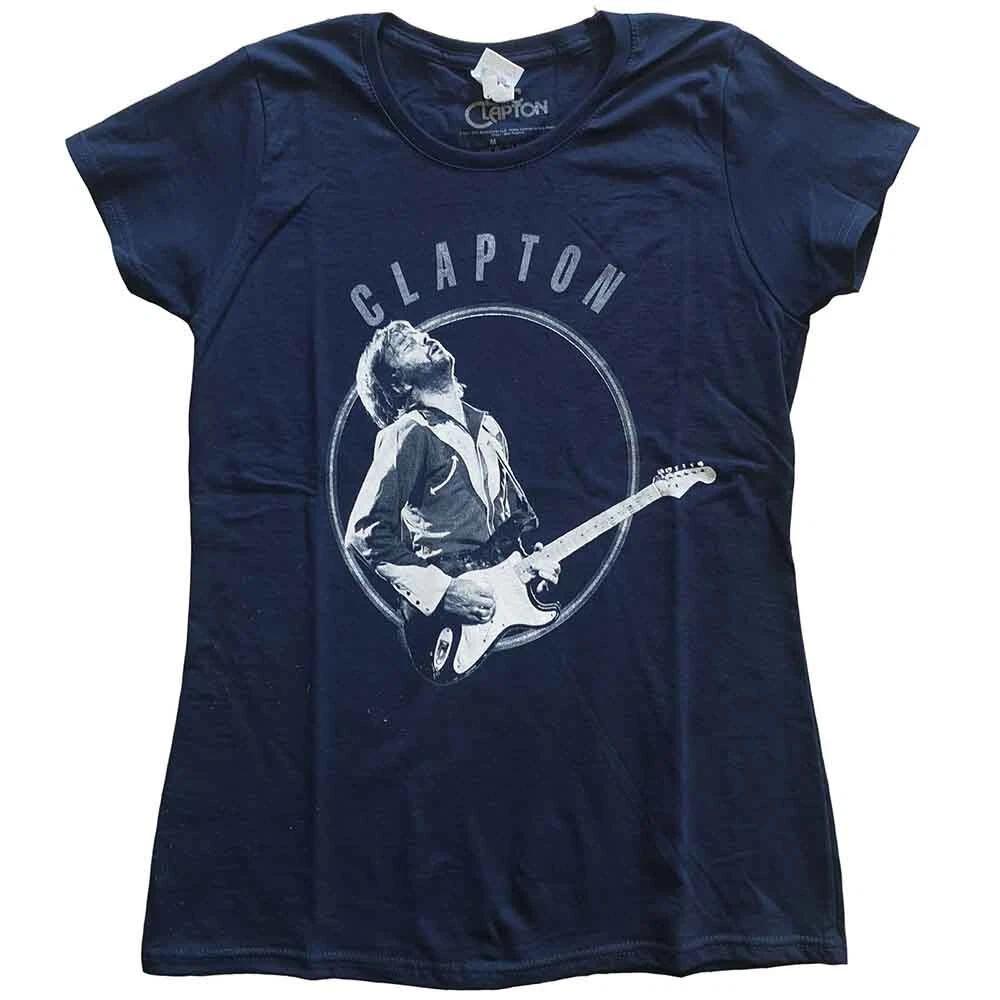 Eric Clapton T Shirt Vintage Photo Logo Official Womens Skinny Fit Navy Blue XS M